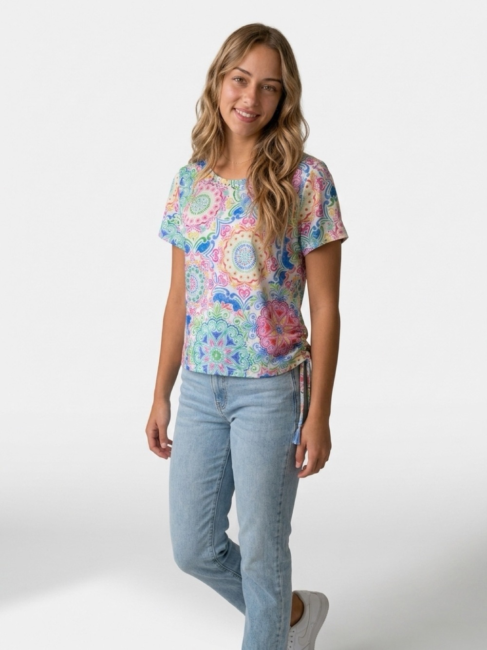 Alfred Dunner Multicolor Mandala Print Short Sleeve Top